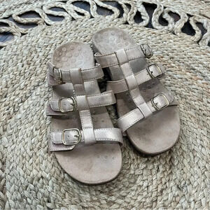 VIONIC MISA ROSE GOLD SLIDES SANDALS SIZE 8 ADJUSTABLE BUCKLES